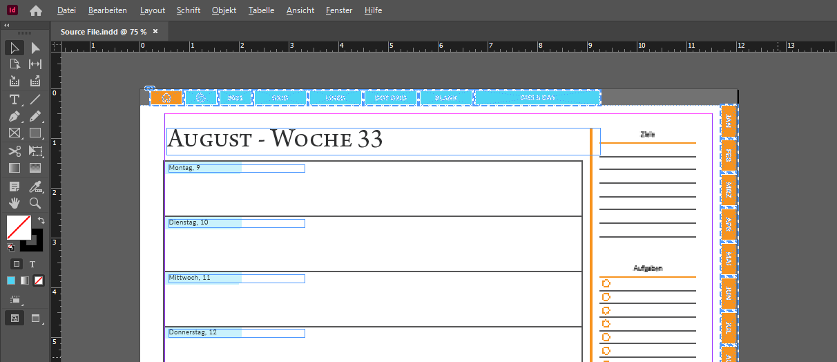 Digitaler Planer selbst erstellen Screenshot Indesign