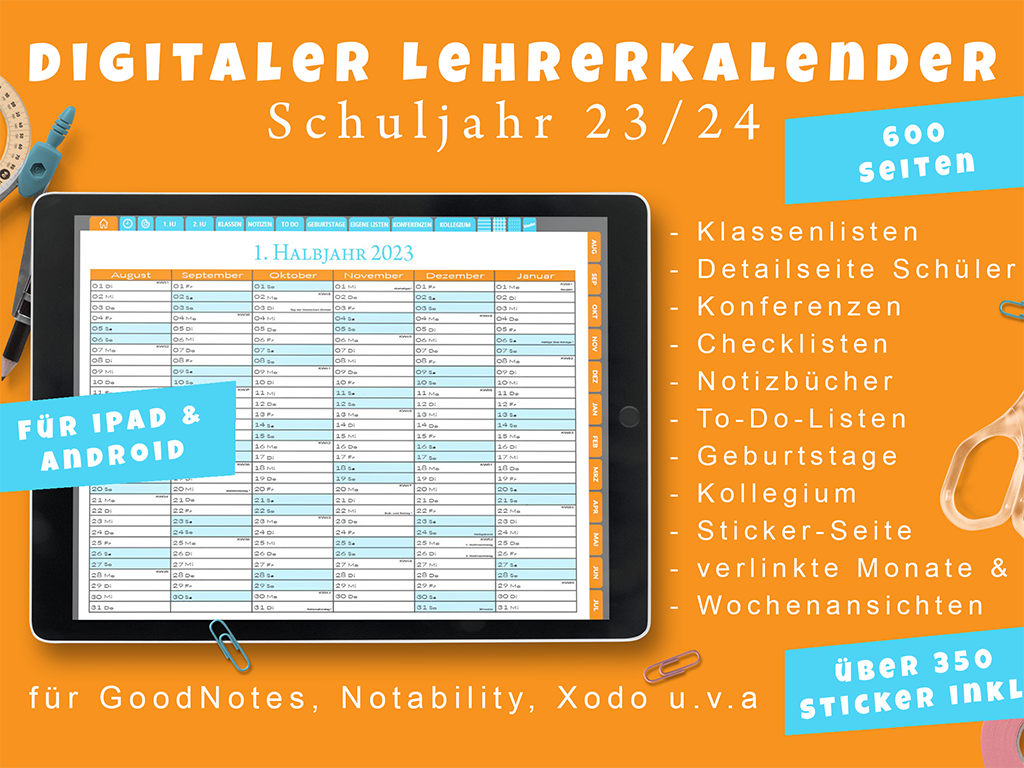 Digitaler Lehrerkalender 2023/24 für GoodNotes u.v.m