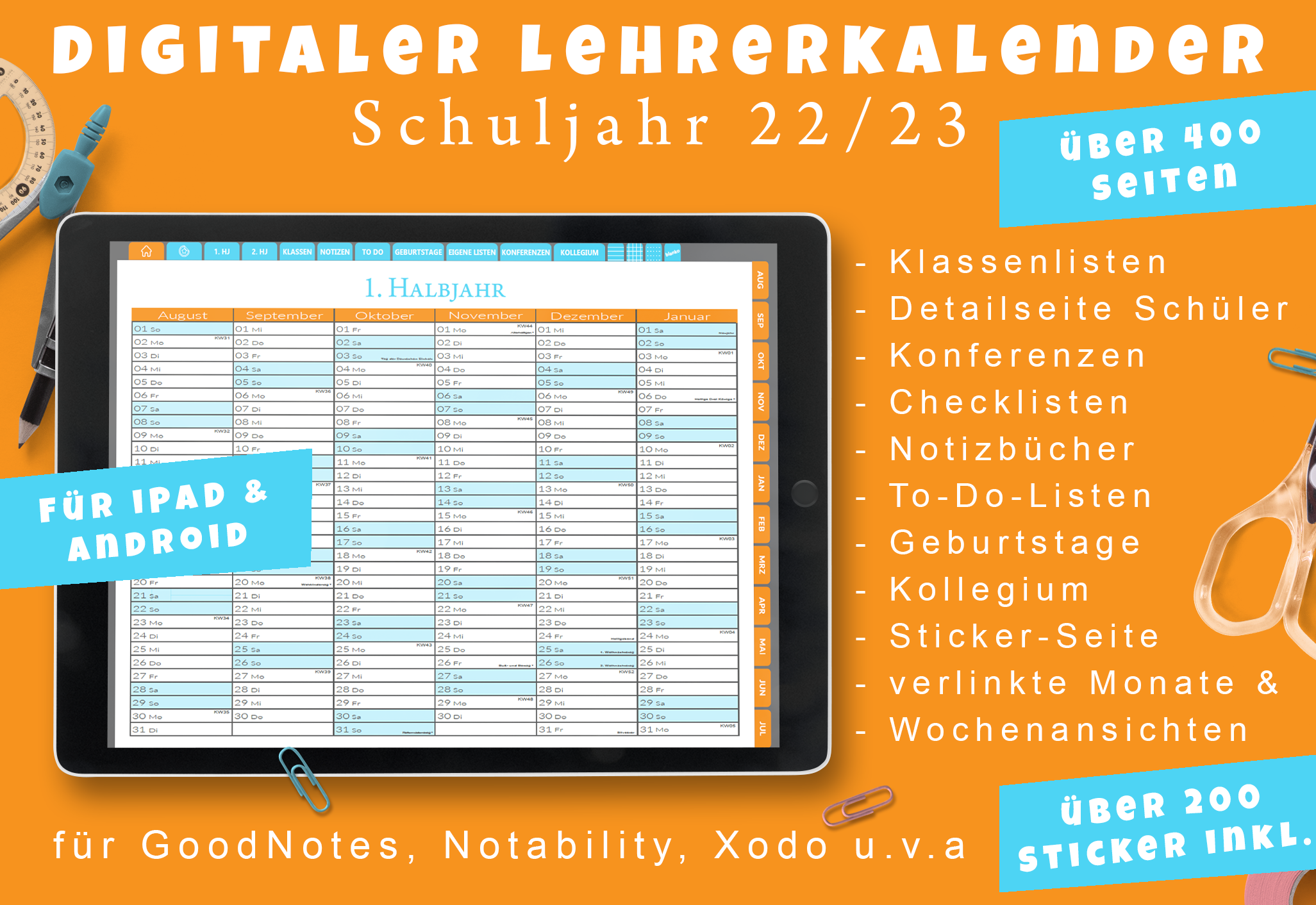 Vorschau digitaler Lehrerkalender 2022/23 GoodNotes